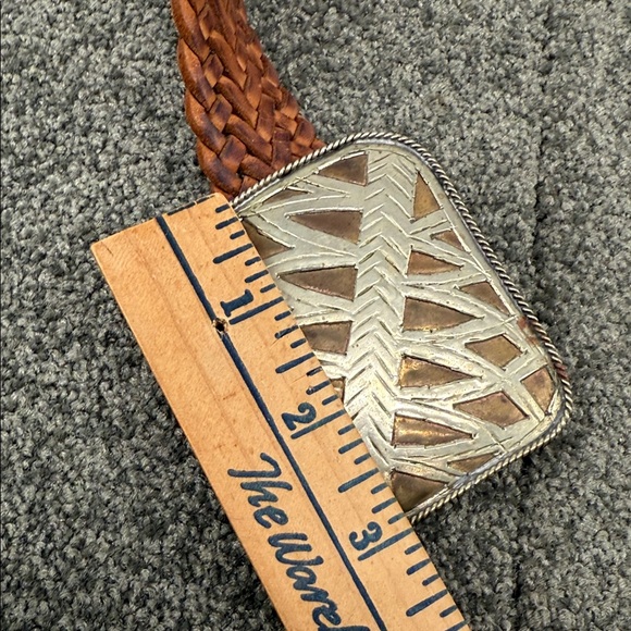 Braided Brown Belt with Silver Buckle Womens 40" Leather Boho Vintage Western - Picture 6 of 11